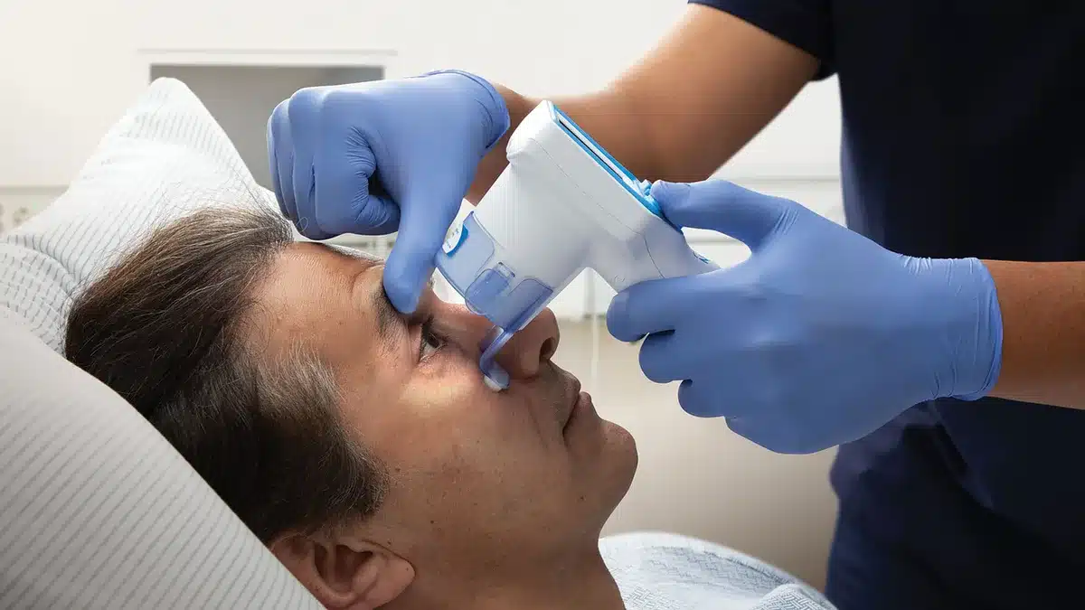 Doctor preparing facial harmonization instruments in clinic